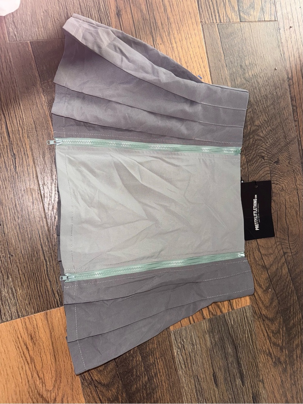PrettyLittleThing Gray Mini Skirt with Mint Zip Accents